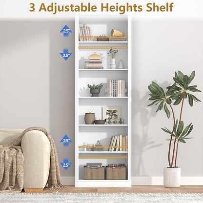 75" Tall Bookshelf & Bookcase, 6-Tier Adjustable Storage Shelves, Book Shelf with Anti-Tipping Device, Floor Standing Modern Display Rack for Living Room, Bedroom, Office, White