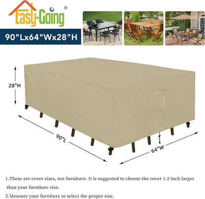 Easy-Going Rectangle Patio Furniture Cover Waterproof Outdoor Dining Table and Chair Cover Anti-UV Outside Sectional Sofa Set Covers (90"L x 64"W x 28"H, Camel)