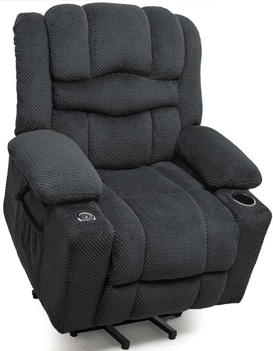 Power Lift Recliner Chair for Living Room Elderly with Massage Recliners Footrest Cup Holder Oversized Electric Heated Reclining Single Sofa Chairs Storage (Grey)