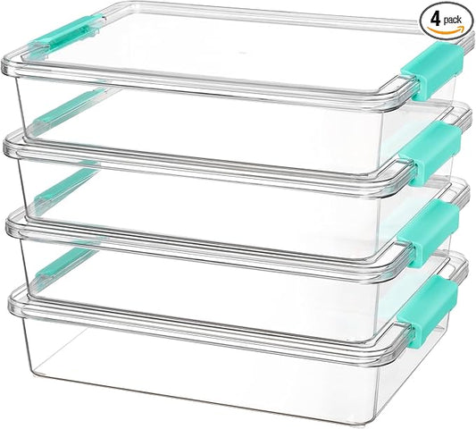 Vtopmart 6 Qt Plastic Storage Bins with Lids, Clear Sensory Bins, Arts Crafts Organizers and Storage, Stackable Containers for Home Office and School Supplies, 4 Pack