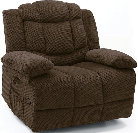Recliner Chair Oversized 360° Swivel Rocker Recliners with Massage and Heating Theater Chairs Lounge Sofa Adults Lazy Sofas Single Couch for Living Room Overstuffed Armrests XL (Brown)