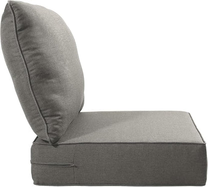 Luxury 24x24x6 Inch Outdoor Deep Seat Cushions Set of 6 - Comfortable Patio Zipper Chair Cushion for Outside Sets Wicker Dining Rocking Swivel Chairs Loveseat Couch Sectional Sofa - Grey