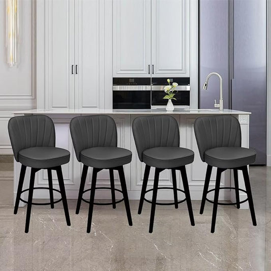 MINCETA Bar Stools Set of 4, PU Leather Barstools, 26 Inch Upholstered Counter Stools with Backrest and Footrest, Swivel Counter Height Barstools for Kitchen Island Home Bar Dark Gray