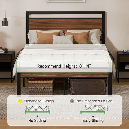 Z-hom Upgraded Full Size Bed Frame, Heavy Duty Metal Sturdy Full Bed Frame with Modern Wood Headboard & Footboard, Stable Platform Bed Furniture Bed Storage, No Noise, No Box Springs,Walnut