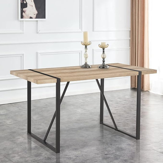 55'' Dining Table for 4-6, Wood Kitchen Table with Metal Legs, Dinner Table for 4-6 for Home Dining Room Living Room