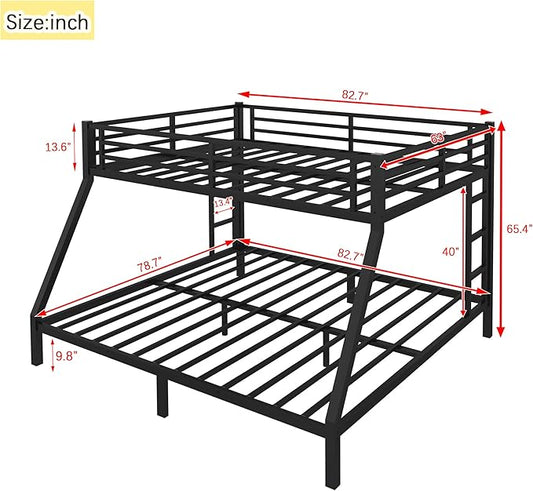 Upgraded Version Thicken Stronger Metal Queen Over King Bunk Bed, Heavy-Duty Best Bunk Bed Queen Over King Size, Bunkbed Frame for Adults with Ladders, Easy Assemble (Queen Over King)
