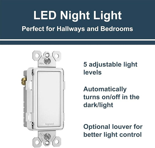 Legrand radiant NTLFULLWCC6 Full Adjustable LED Night Light Outlet, For Hallways and Stairs, Optional Louver, White (1 Count)