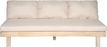 Christopher Knight Home Topia Acacia Wood Outdoor 3 Seater Sofa with Cushion, Wooden Patio Sofa Couch with Cushion, Comfy Armless Cloud Sofa Couch, Patio Furniture Sofa Set, Light Wash+Beige
