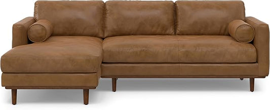 SIMPLIHOME Morrison Left Sectional Sofa in Full-Grain Genuine Leather, Caramel Brown, 102-inches Wide, L-Shaped Leather Couch with Left Chaise for The Living Room and Family Room