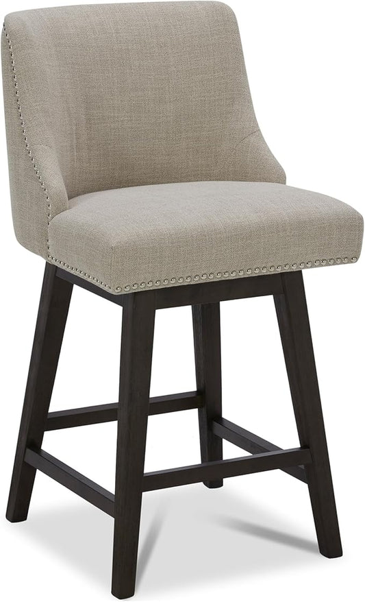 CHITA Counter Height Swivel Bar Stools, FSC Certified Upholstered Counter Stools, Modern Swivel Barstools with Wood Legs for Kitchen Island, 26" Seat Height, Fabric in Tan
