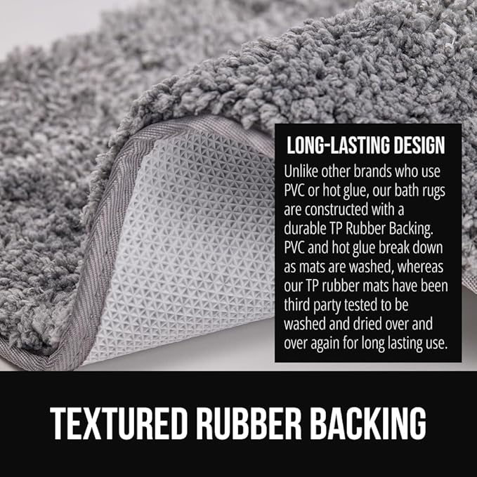 GORILLA GRIP Ultra Soft Plush Bathroom Rugs with Textured Rubber Backing, Absorbent Quick Dry Bath Mat, Machine Washable Shower Mats, Home Décor Accessories Bathmat Rug Essentials, 24 x 16 Grey