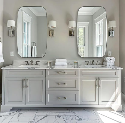 ANDY STAR Brushed Nickel Bathroom Mirror, 32x48 Oblong Mirror with Stainless Steel Metal Frame, Silver Oval Vanity Mirror for Over Sink, Modern Anti Rust Wall Mounted