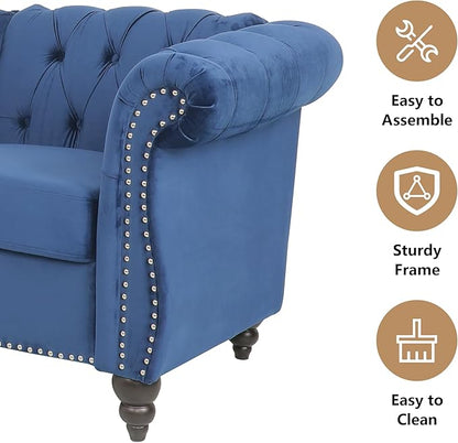 Living Room Velvet Sofa and Loveseat set, Mid Century Modern Upholstered Couch with Cushions, 2-Piece Home Sofa Furniture Sets, Comfy Tufted Chesterfield Couches for Living Room, Bedroom, Office