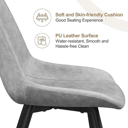 Yaheetech Dining Chairs Set of 6 Modern Upholstered Dining Room Chairs with Faux Leather Seat and Metal Legs for Home, Kitchen, Armless Design, Gray