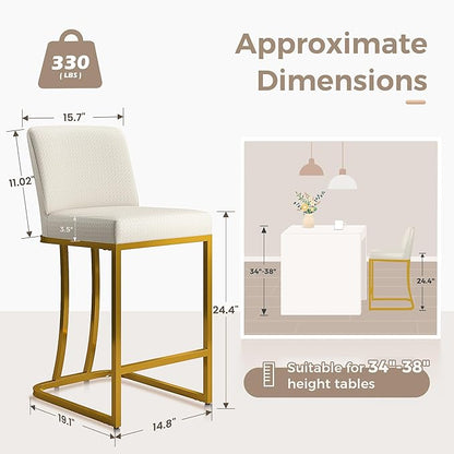 MAISON ARTS Off White 24 Inch Bar Stool with Back for Kitchen Counter, Metal Frame, Faux Leather Seat, Stain & Scratch Resistant, Easy Assemble, Max Load 330 lbs