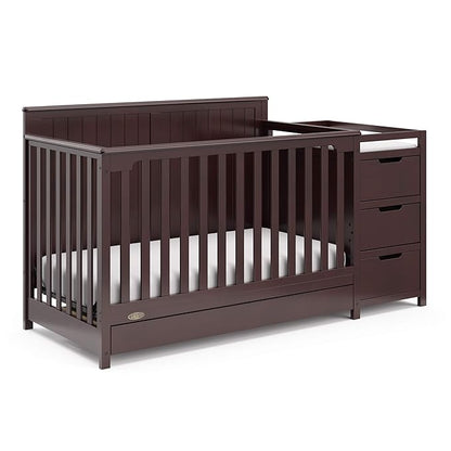 Graco Hadley 5-in-1 Convertible Crib & Changer (Espresso) – GREENGUARD Gold Certified, Fits Standard Crib Mattress, Converts to Toddler Bed and Full Bed, 4 Adjustable Mattress Heights