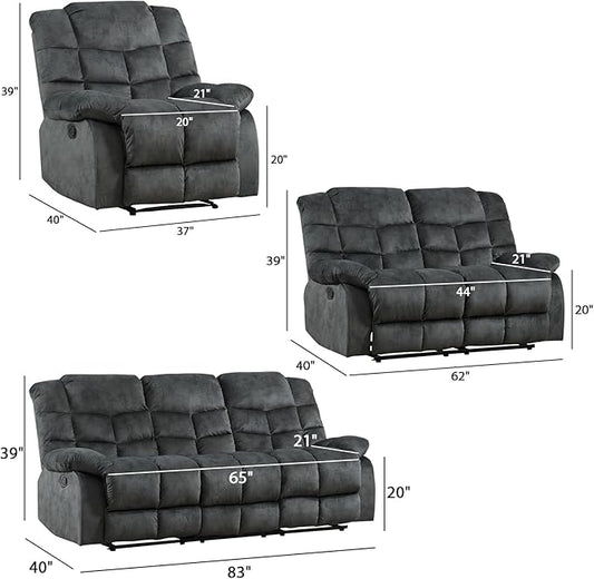 EBELLO Reclining Living Room Set, One Seat Manual Recliner, Loveseat Recliner Sofa and 3PC Bonded Manual Sofa Couch, Grey Green