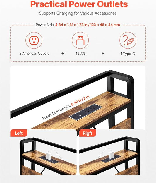 VEVOR Headboard for King Size Bed, Adjustable Height Headboard with Storage Shelf, King Size Freestanding Head Board with Outlets and USB Port for Different Bed Frames, Easy Assembly, Black and Brown