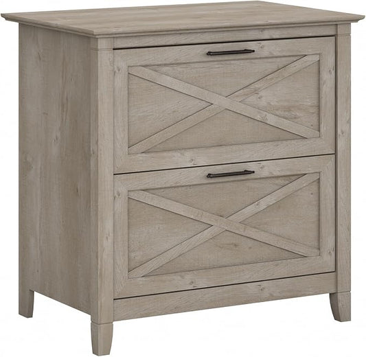 Bush Furniture Key West 2 Drawer Lateral File Cabinet in Washed Gray, Document Storage for Home Office, Accent Chest with Drawers