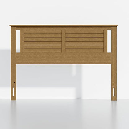 Serene Queen Size Wood Headboard Shiplap-Inspired Panel Design in a Stained Pine Finish