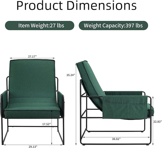 FLEXISPOT Accent Chair for Living Room,Arm Chair for Bedroom,with Wide Large Plus Size Cushion,Metal Frame,Reading Bedroom Chair Armchair for Home/Office/Cafe/Apartment/Waiting Room,Green