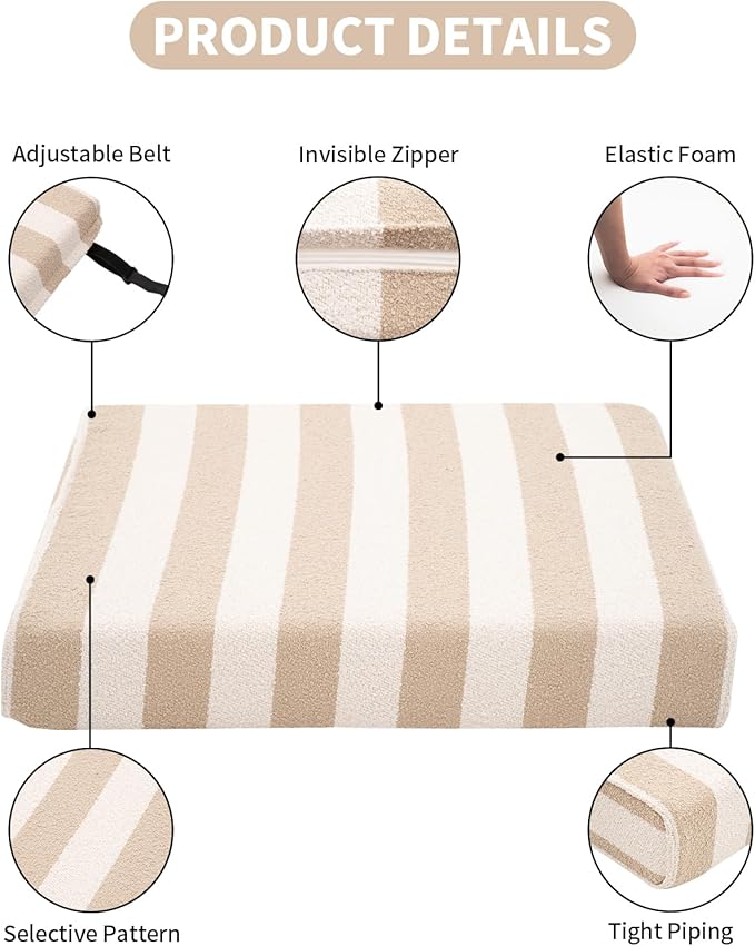 Outdoor Cushion Set for Patio Furniture Deep Seat Chair Cushions Sofa Chair Pad, 24.4x23.6 Inch, Khaki Stripe