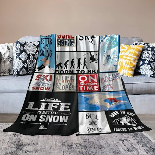 Skiing Throw Blanket for Lovers - Soft Warm Cozy Fleece for Kids Adults - Couch Sofa Bed 50"x60"