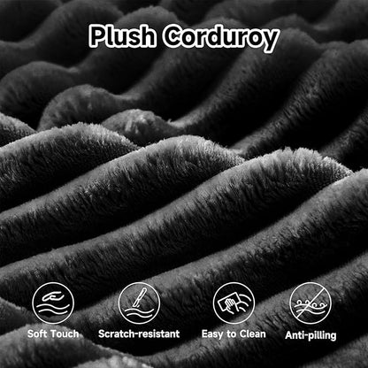 Upgrade 108’’ L Shape Cloud Couch, Plush Corduroy Sectional Sofa with Chaise, Boneless Couches for Living Room Bedroom, No Assembly Required (Black, Left Facing Chaise)