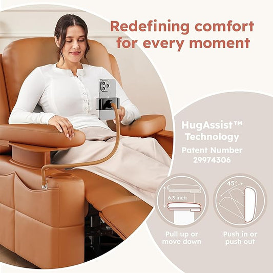 Triple Motor Power Swivel Rocker Recliner Chair with Adjustable Armrests for Adults Elderly, FSC Certified Faux Leather Rocking Chair Nursery for Breastfeeding(Brown)