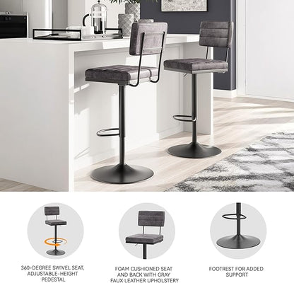 Signature Design by Ashley Strumford Modern 30.75" Adjustable Bar Height Barstool, 2 Count, Gray