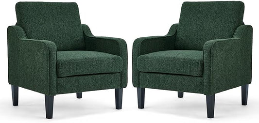 VINGLI Accent Chair for Living Room Chairs Reading Chair for Bedroom Chair Scooped Arm Chair Mid Century Modern Accent Chairs Upholstered Comfy Chair for Apartment, Waiting Room (2, Dark Green)