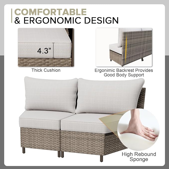 COOS BAY Aurora Terrace Half-Moon Outdoor Furniture Set, Rattan Conversation Set with Curved 4-Seat Sofa, Coffee Table, Seats 4, Beige/Beige