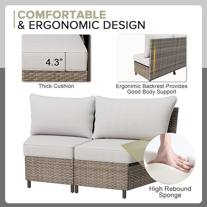 COOS BAY Aurora Terrace Half-Moon Outdoor Furniture Set, Rattan Conversation Set with Curved 4-Seat Sofa, Coffee Table, Seats 4, Beige/Beige