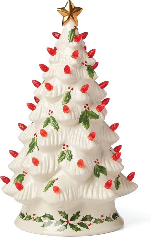 Lenox 893624 Treasured Traditions Holiday Red Bulbs Lit Tree, Christmas Decor