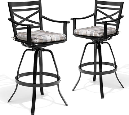 Pellebant 6 Pack Sunbrella Outdoor Bar Stools 30", Aluminum Swivel Patio Bar Height Bar Stools with Back & Footrest, for Deck Lawn Garden(Milano Char)