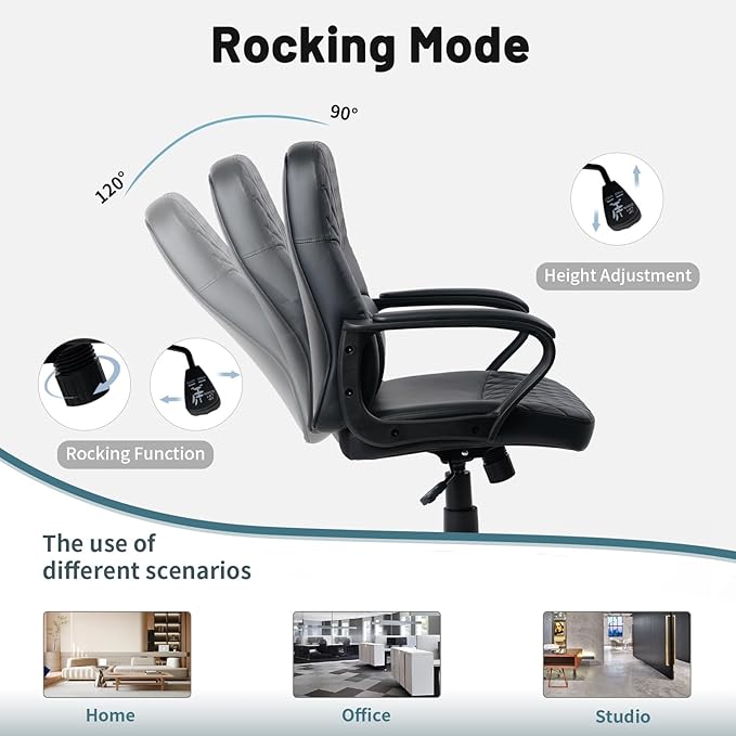 CLATINA Office Chair - Mid Back Leather Computer Desk Chair with Wheels, Ergonomic Executive Swivel Chair with Lumbar Support, Armrest for Home Office Black, 8 Pack