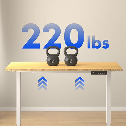 FLEXISPOT E3 Bamboo Dual Motor 60 x 30 Electric Standing Desk Sit Stand Up Desk, Holds 220 lbs, Adjustable Height w/ Memory Presets, Solid Bamboo Desktop & White Frame, Ships in 2 Boxes