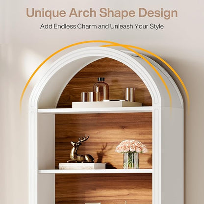 Tribesigns 77.16" Tall Arched Bookshelf, 6-Tier White Arched Bookcase with Storage Shelves for Living Room, Bedroom, Set of 2 (White, 6-Tier)