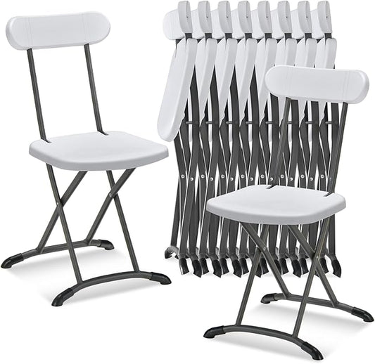 GYMAX Folding Chair, 400lbs Plastic Chairs Set with Steel Frame & Ergonomic Curved Back, Indoor & Outdoor Commercial Event Seat for Meeting, Wedding, Stackable Lightweight Folding Chairs (10, White)