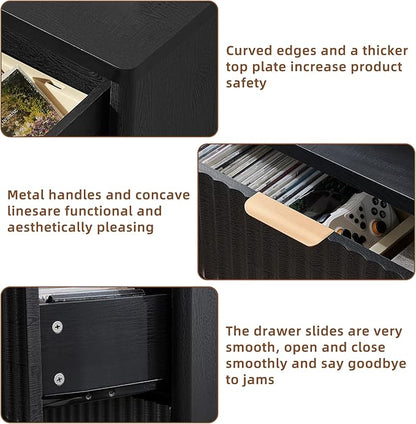 LEYAOYAO Fluted 5 Drawers Dresser for Bedroom Set of 2, 41" Tall Modern Chest of Drawers with Metal Handle, Curved Profile Design,Black Wood Drawer Organizer for Bedroom, Living Room, Hallway