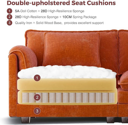 ELUCHANG 153" U Shaped Modular Sectional Cloud Couch with Pillow, Deep Seat Sofa Couches for Living Room, 6-Seat Modern Sofa with Movable Ottoman, Chenille Terracotta