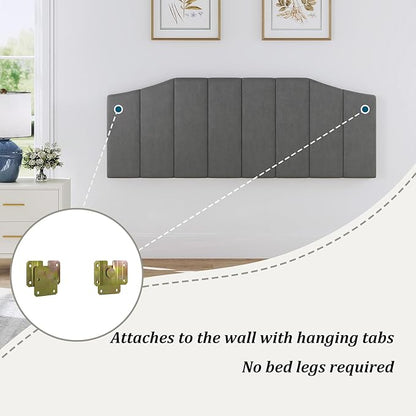 Velvet Queen Size Headboard, Upholstered Headboard Queen/Full Size Wall Mount and Bed Frame Mount, Featuring High-Density Sponge Padding Luxury Texture Easy Assembly Comfort Style-Dark Gray