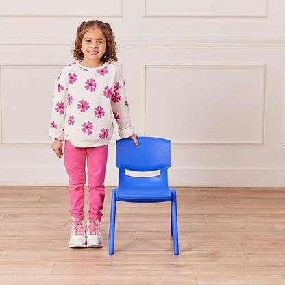 ECR4Kids 12in Plastic School Stack Chair, Classroom Furniture, Blue, 4-Pack