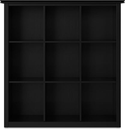 SIMPLIHOME Artisan Bookcase - 45 inch Tall 9-Cube Solid Wood Cube Organizer in Black, Transitional Storage Bookcase for Living Room, Study Room or Office with Fixed Shelves and Tapered Legs