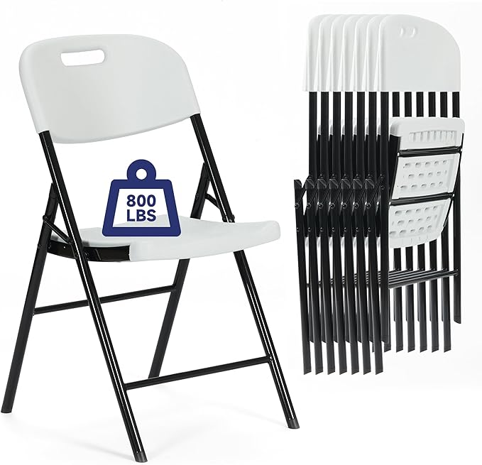 8 Pack Thicker 800 LBS White Folding Chairs, Commercial Grade Folding Chair, Foldable Chairs for Events
