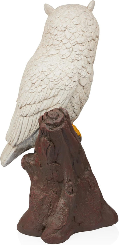 Alpine Corporation JUM584 Indoor Outdoor Life Like Owl on Tree Trunk Garden Static, Rustic Owl Statue for Yard, 28" Tall, White