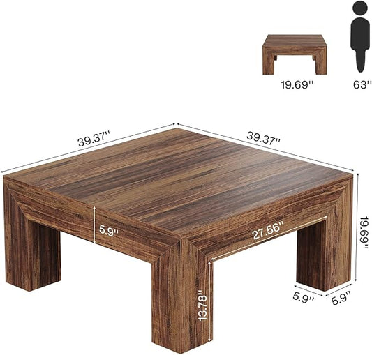 Tribesigns Farmhouse Square Coffee Table for Living Room, 39.37-Inch Low Large Center Tea Accent Table with Sturdy Legs, Easy Assembly (Dark Brown)