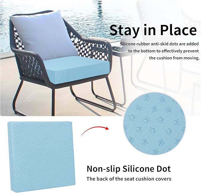 Easy-Going Waterproof Patio Cushion Covers ONLY Cover 22x20x4 inch 2 Pack Replacement Non-Slip Outdoor Seat Cushion Slipcover with Zipper. Light Blue