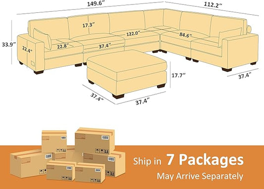 VANOMi Large Modular Sectional Sofa, Oversized Couch with Charging Station, Cloud Couch Deep Seat Sofa with Thick Cushion, Convertible Sectional Couches for Living Room Office Apartment
