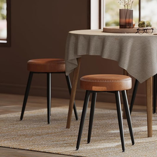 VASAGLE EKHO Collection - Dining Chairs Stools Set of 2, Upholstered Kitchen Chairs, Vanity Stools, Synthetic Leather with Stitching, Mid-Century Modern, 19-Inch Tall, Easy Assembly, Caramel Brown